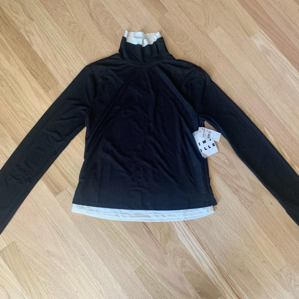 New Mesh Simon Miller  Turtleneck Pullover Black White Sz XS